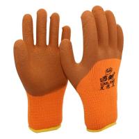 冬季加厚加绒毛圈劳保手套耐磨防滑冷库浸胶塑胶保暖工作手套 加厚加绒毛圈2双装