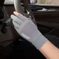 防晒手套女夏季防紫外线薄款触屏开车防滑电动车网面透气冰丝手套 男士露二指灰色