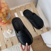 女士春秋软底单鞋女豆豆鞋防滑一脚蹬妈妈平底鞋舒适透气妈妈鞋 黑色 新款包头鞋: 防水 36