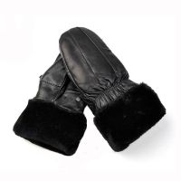 皮闷子手套 男女冬季羊皮保暖电车骑行车户外防寒手套 加厚棉手套 黑色