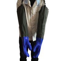 捕鱼手套耐磨水产加长抓鱼蟹下水挖藕耐酸碱耐油工业橡胶工作手套 1双66厘米磨砂宽口 接黑袖手套