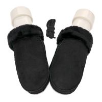 羊皮毛连指手套女冬季加厚皮闷子真皮棉手套保暖挂绳皮毛一体手套 黑色 均码