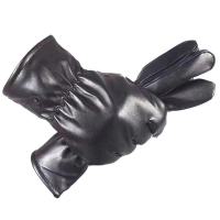 真皮手套男士薄款触屏开车保暖骑行女士绵羊皮手套冬季加绒摩托车 pu革 男士普通加绒 均码