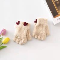 韩版手套女冬季可爱加厚保暖毛绒半露指手套潮流键盘翻盖骑行学生 [水貂绒]黄色