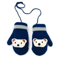 儿童手套冬季双层加厚毛线保暖男女童小孩绳宝宝手套 藏青色 5-10岁(长约16厘米)