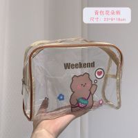 ins风透明防水化妆包女可爱小熊新款大容量便携旅行收纳包洗漱包 背包花朵熊