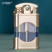 新款佐罗ZORRO打火机 煤油个性透明可视油仓创意一键摇臂点火 金色(裸机)不送油