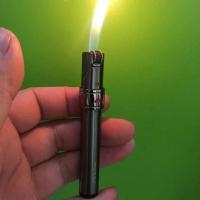 百诚金轮新款潮流打火机斜火明火磨轮窄版侧滑个性充气火机送男友 ZB638明火 单机 有气+火石