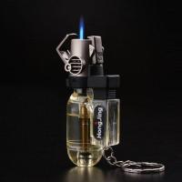 新款直冲防风蓝焰超打火机长条薄款砂轮经典时尚男火机强火力便携 透明直冲款 送火石