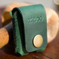 Zippo皮套火机包背夹头层牛皮打火机套复古煤油真皮钢夹保护套 绿色疯马磨砂面背夹