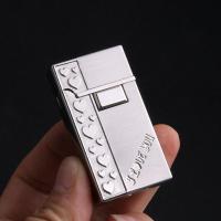 礼盒双火打火机 砂轮充气超薄防风+明火金属打火石香烟点烟器创意 银色