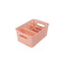 创意镂空多格化妆品遥控器收纳盒办公桌面杂物分塑料整理盒置物架 粉色[6格]