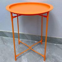 创意小圆桌简约户外可折叠阳台客厅北欧沙发边几角几小茶几迷你 橘黄色小圆桌