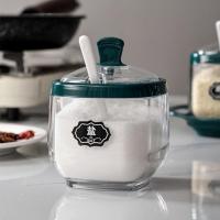 厨房轻奢调料罐盐味精调料盒盐罐调料瓶调料组合套装调味瓶罐糖 透明绿 单只装[送勺子]