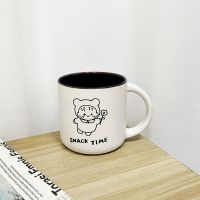 陶瓷马克杯ins原宿风简约复古可爱少女心大容量家用咖啡杯情侣杯 snack花朵女孩(黑色)