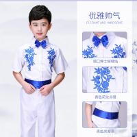 中小学生演出服儿童青花瓷合唱服男女诗歌朗诵古筝比赛服燕尾服装 男短袖 上衣+裤子,送领结 100