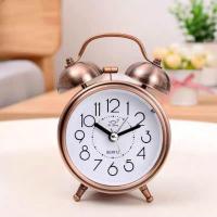 新款床头卧室家用学生办公带夜灯超大打铃声静音扫描金属小闹钟。 金属打铃S32古铜色3寸/送电池
