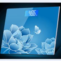 增杰超大玻璃面板液晶显示成人电子秤家用人体秤健康秤减肥体重秤 荷塘月色30厘米---电池款