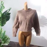 外贸大公司尾单清库存加厚短款粗花毛衣蝙蝠袖宽松毛衣小个子显瘦 土黄色 均码