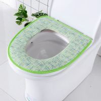 大号马桶坐垫加大U棉麻特大拉链粘贴式四季家用通用型坐便器套圈 荧光绿棉麻大号(粘扣款)