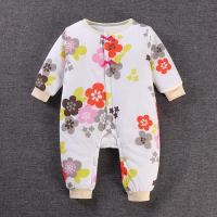 秋冬婴儿薄棉加棉衣新生儿爬衣服男女孩宝宝无骨连体衣哈衣厚保暖 棉连体闭档花朵 66 建议2-5个月