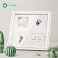 宝宝手脚印手足印泥手印泥周岁纪念相框满月男女百天新生儿礼物 四孔手足相框