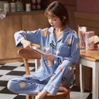 加厚三层空气棉春秋产后哺乳孕妇睡衣月子服冬季喂奶产妇产后套装 蓝小狗[春夏款] M码[建议80-100斤]