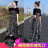 外出哺乳衣夏季短袖两件套中长款产后喂奶衣月子服辣妈款连衣裙 L2 M码(80-100斤)