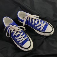 2021新款无后跟半拖帆布鞋女奶牛韩版学生百搭懒人厚底增高小白鞋 蓝色-没奶牛-平底 36