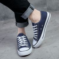 春秋男鞋潮鞋白色帆布鞋男士韩版低帮鞋子学生系带板鞋情侣款女鞋 低帮蓝色 35[女]