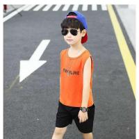 童装男童套装夏装季帅洋气儿童中大童背心短裤无袖韩版2020新款潮 桔色字母[背心] 100 适合身高90-100CM