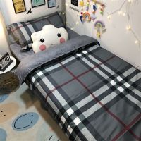 北欧简约格子条纹四件套单双人床单被套学生宿舍三件套4床上用品 风格溢彩hy 1.0床[儿童三件套]