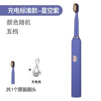 金正电动牙刷磁悬浮防水成人儿童情侣学生超声波软毛自动智能充电 星空紫 充电款(1刷头颜色随机+五档)