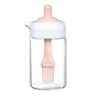 耐热玻璃油瓶按压式小油壶带刷液体调味瓶一体式酱油醋壶家用油罐 高硼硅耐热玻璃油壶 藕粉