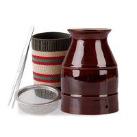 溪云艾紫砂艾灸刮痧杯艾炙盒艾灸罐家用艾灸陶瓷艾灸罐家用艾灸盒 陶瓷罐 艾灸罐+隔灰网+(无布套)