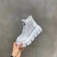 夏天薄款靴子女凉靴2021夏季新款平底马丁靴女网纱透气厚底增高鞋 白色 35 标准码