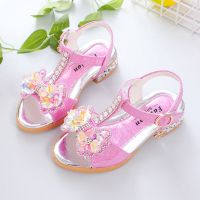 夏季新款女童凉鞋公主鞋儿童高跟鞋花朵亮钻童鞋时尚学生女凉鞋潮 188粉红色 偏小26码16.3cm