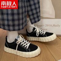 南极人秋季百搭帆布鞋子女韩版设计感小众ulzzang2021新款板鞋ins 坦克底-低帮黑色 35 [标准尺码]
