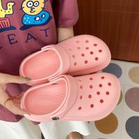 [杨幂同款洞洞鞋]女夏季新款防滑外穿凉鞋厚底包头鞋拖鞋ins潮 粉色厚底不带鞋花 36