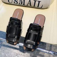 2021夏季新款韩版学生百搭包头半拖鞋女时尚外穿休闲编织平底凉拖 黑色 48 外贸定制