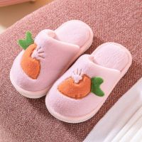 儿童棉拖鞋女孩男孩双胞胎宝宝幼儿冬季保暖加厚室内可爱蝴蝶结 萝卜粉色 200码适合脚长15.1-16.5