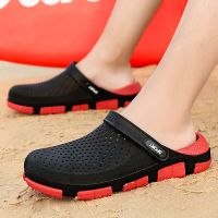 [亏本100双|一鞋两用]大码包头拖鞋男夏防滑凉鞋男士沙滩洞洞鞋 L190黑红(完全防水材料) 42