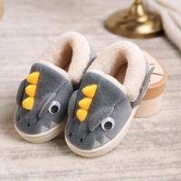 冬季儿童包跟棉拖鞋加厚棉鞋厚底男女居家宝宝卡通恐龙防滑保暖鞋 灰色 24-25 (脚长14.5)2.5岁