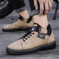春秋季男鞋新款马丁靴增高鞋子男韩版休闲鞋防水鞋工装鞋劳保鞋子 GB07卡其 标准运动鞋尺码 39