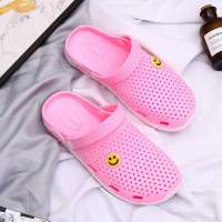 夏季外穿凉鞋拖鞋豆豆鞋舒适少女鞋透气平镂空防滑沙滩洞洞鞋包头 浅粉红色 36