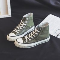 涂鸦帆布鞋女高帮2021新款学生百搭复古布鞋韩版女生鞋子ins小众 复刻高帮橄榄绿 49