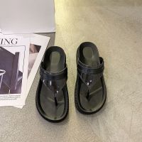 新款人字拖女夏时尚外穿时尚凉拖女学生韩版厚底防滑沙滩拖鞋女夏 黑色 松糕底人字拖 36