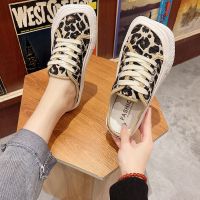 豹纹拖鞋女外穿2021夏季新款半托方头帆布女鞋平底凉拖春秋包头拖 豹纹色 35