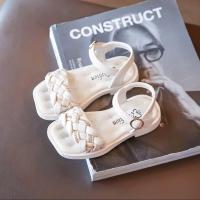 2021新款儿童凉鞋编织女童洋气平底公主鞋小女孩沙滩鞋子夏天童鞋 米白色 脚长加0.5选尺码哦