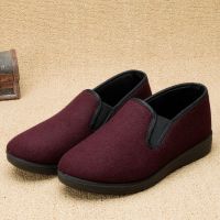 老北京布鞋女秋冬妈妈鞋二棉鞋加绒保暖中老年老人奶奶鞋防滑软底 女款二棉枣红(短绒) 宽松鞋型 34